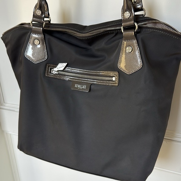 MZ Wallace Tote Bag Medium Dark Gray Nylon with With Pouch Silver Hardware - Picture 4 of 16